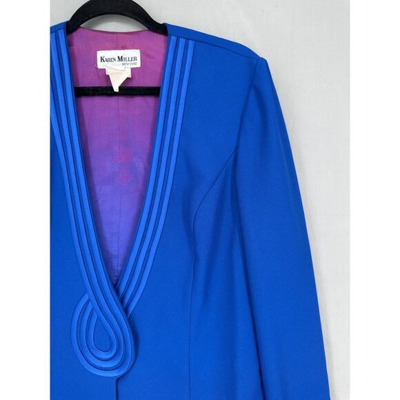 80s Vintage Jacket Womens Medium Blue Cobalt Satin Trim Snap Front Retro 90s - Picture 5 of 11